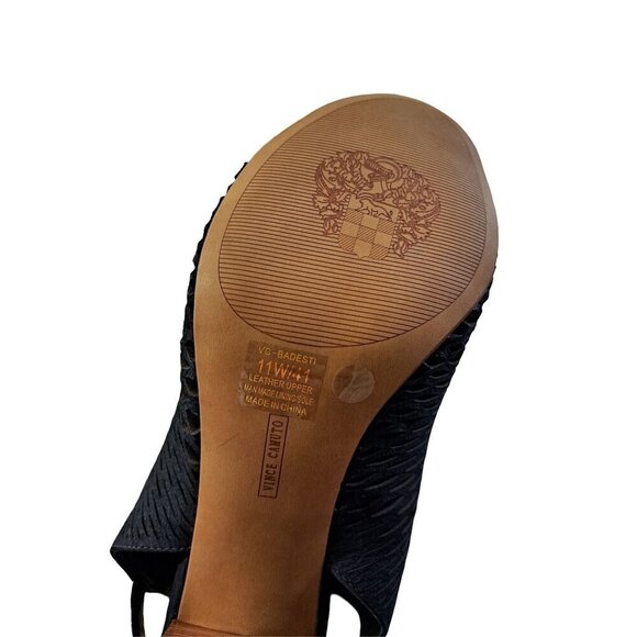 VINCE CAMUTO Badesti Black Suede Laser Cut Open Toe High Heel Booties NWOB Size - Picture 9 of 11